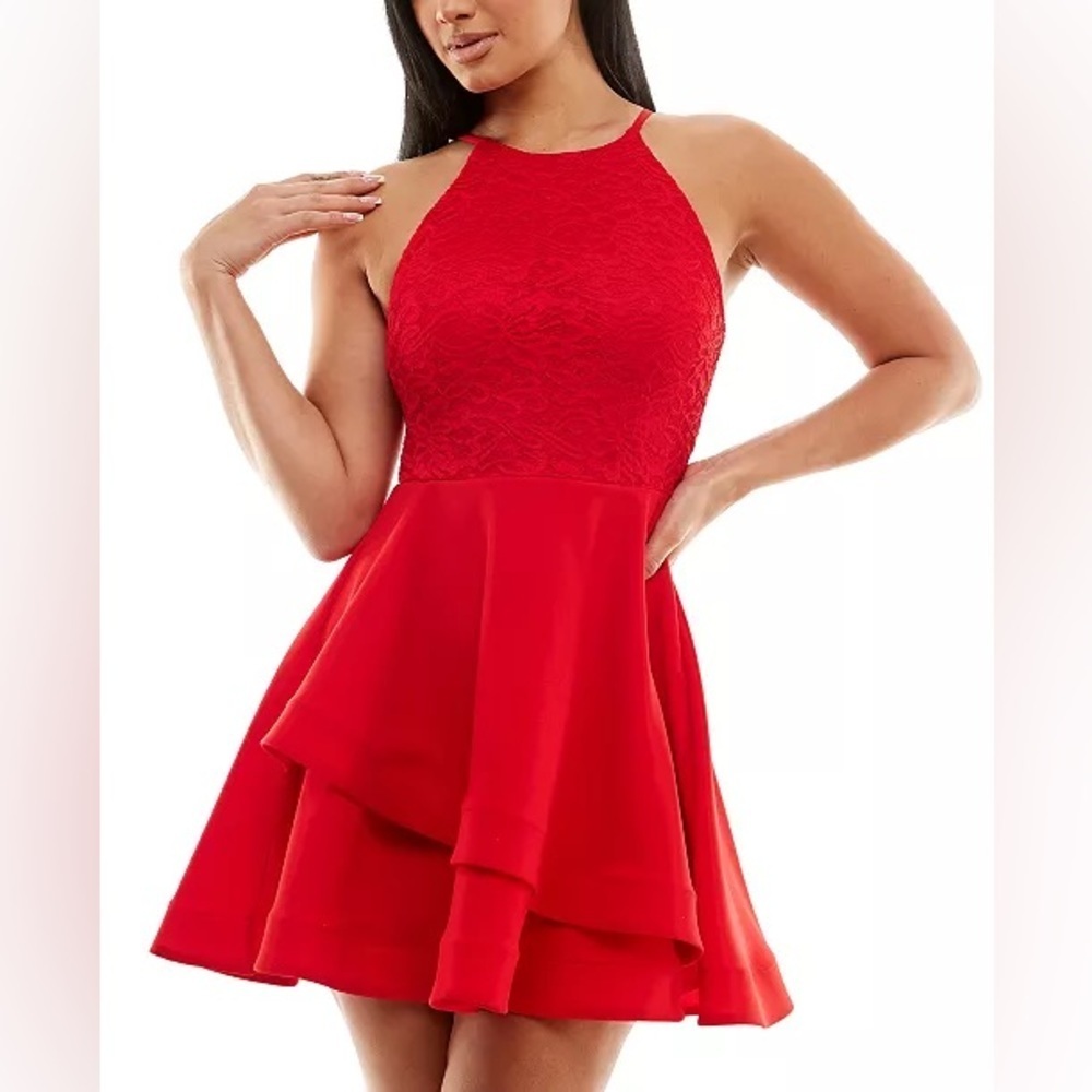 B. Darlin Juniors’ Lace Bodice A-Line Dress - Picture 1 of 7